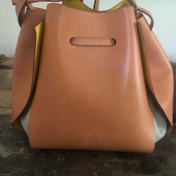 Yellow and Tan Crossbody Bag with Drawstring Closure - Picture 6 of 8